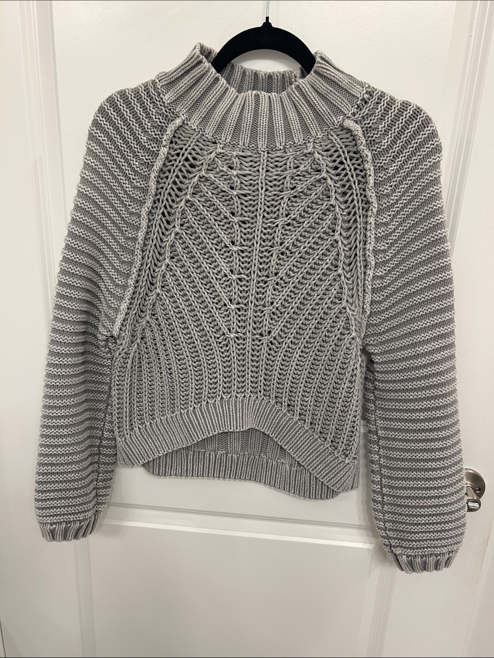 Free People Gray Chunky Knit Cable Sweater